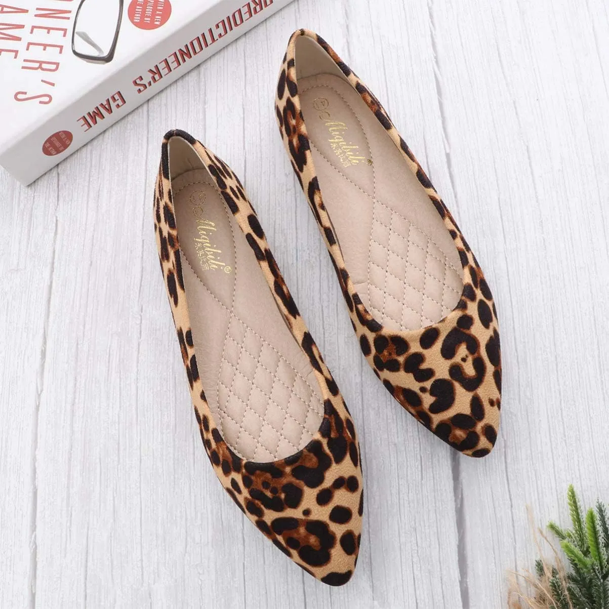 Leopard Print Ballet Flat Shoes Women Classic Pointed Low Heel Mules Comfortable Wedding Party Shoes