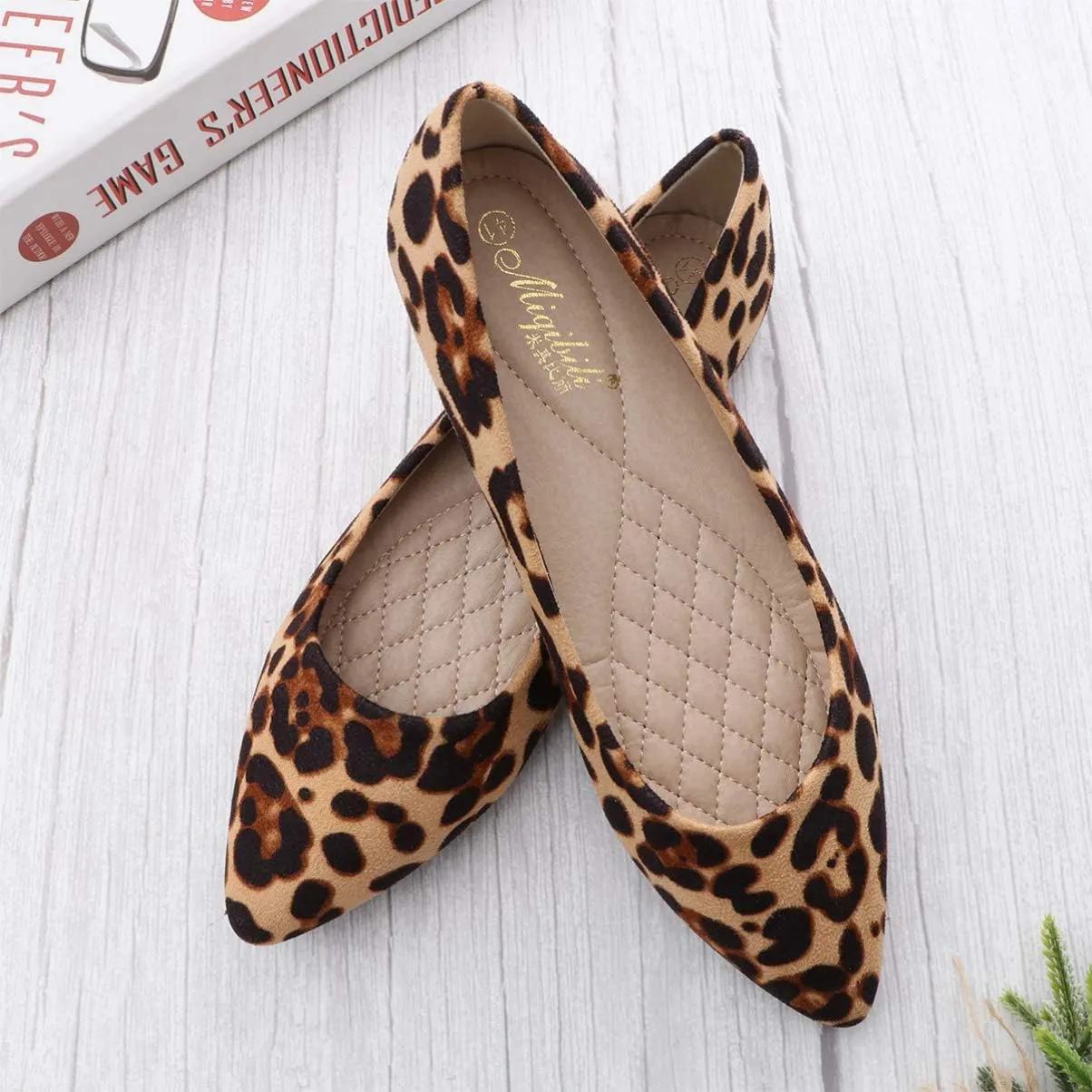 Leopard Print Ballet Flat Shoes Women Classic Pointed Low Heel Mules Comfortable Wedding Party Shoes