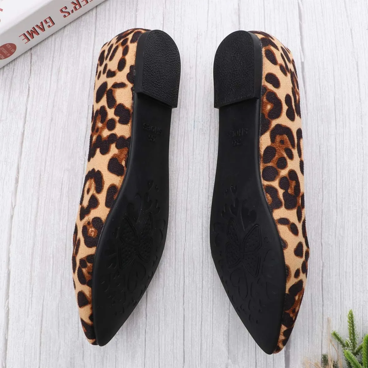 Leopard Print Ballet Flat Shoes Women Classic Pointed Low Heel Mules Comfortable Wedding Party Shoes
