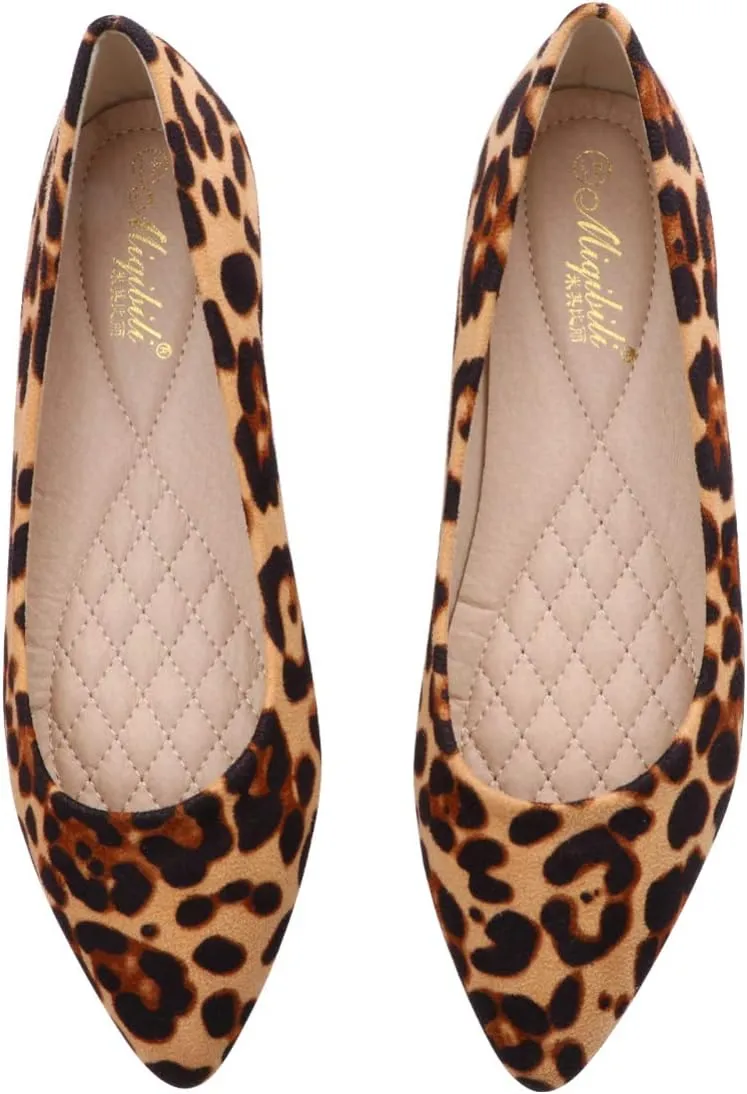 Leopard Print Ballet Flat Shoes Women Classic Pointed Low Heel Mules Comfortable Wedding Party Shoes