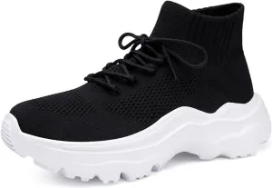 LLTMALL Women's Men's Chunky Sock Sneakers Lace up High Top Lightweight Mesh Running Shoes