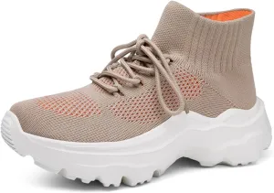 LLTMALL Women's Men's Chunky Sock Sneakers Lace up High Top Lightweight Mesh Running Shoes