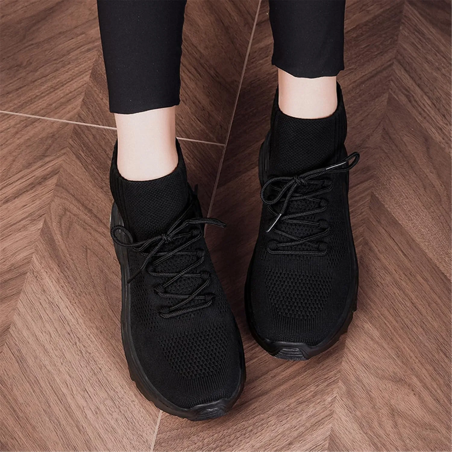 LLTMALL Women's Men's Chunky Sock Sneakers Lace up High Top Lightweight Mesh Running Shoes