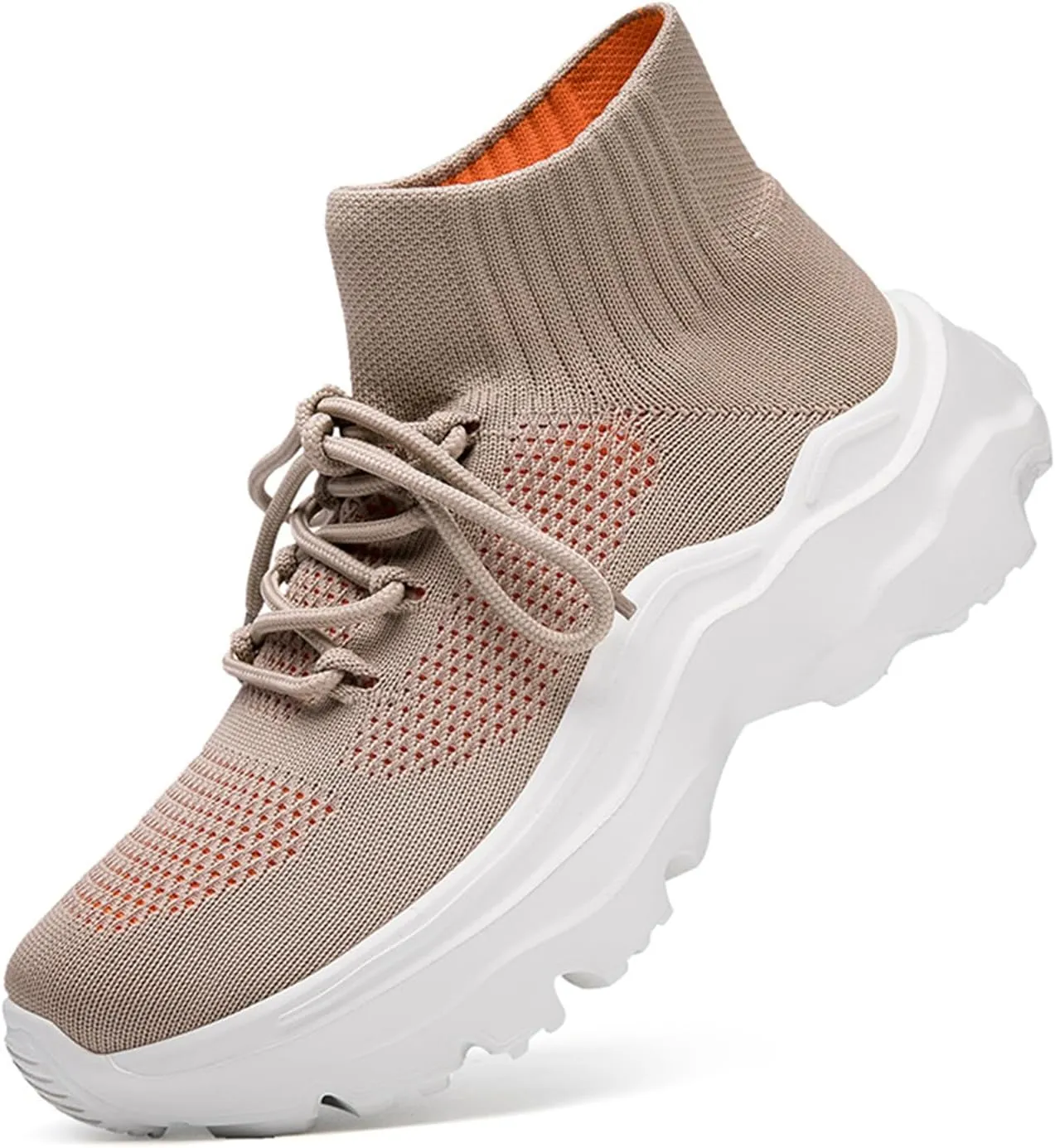 LLTMALL Women's Men's Chunky Sock Sneakers Lace up High Top Lightweight Mesh Running Shoes