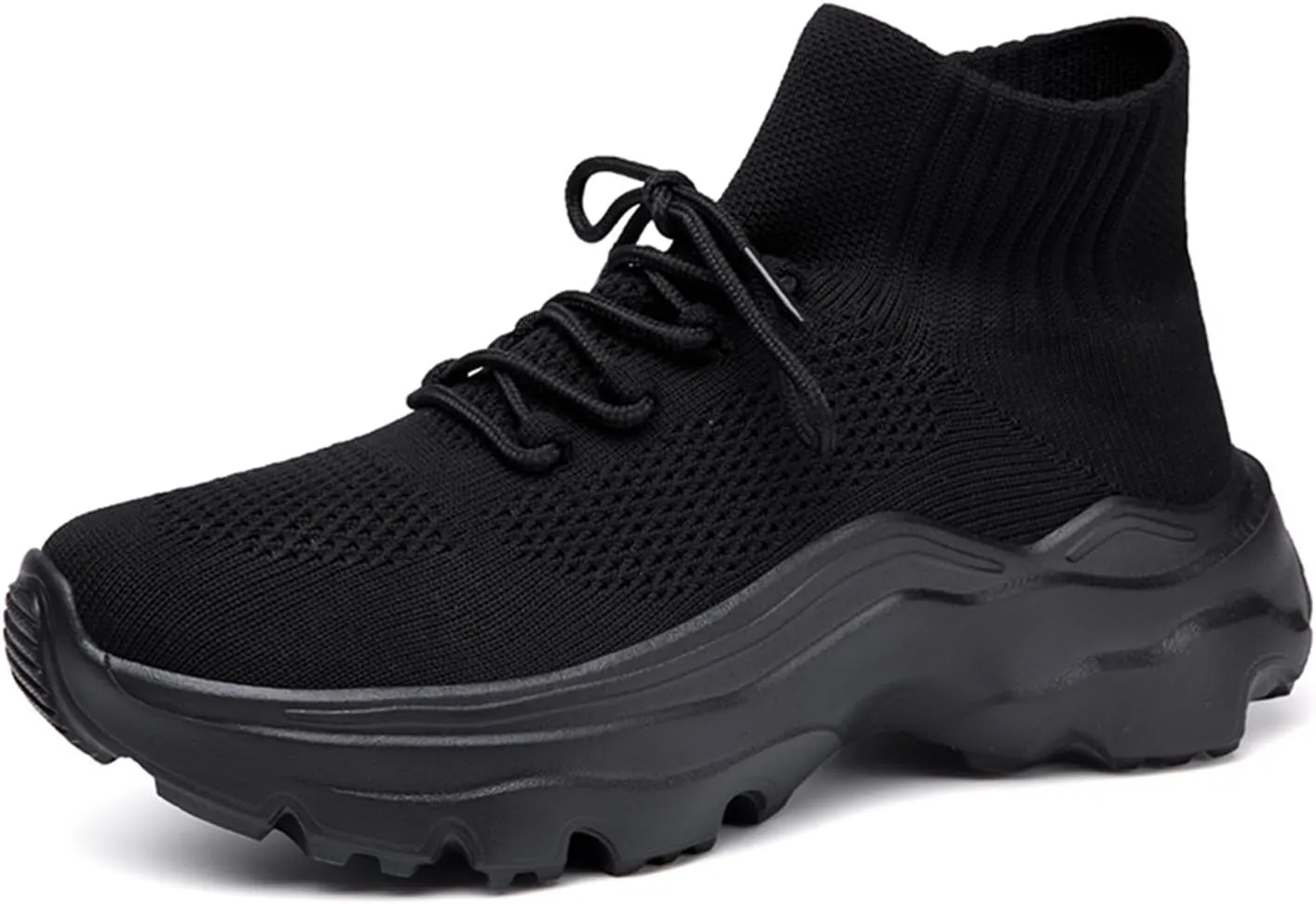 LLTMALL Women's Men's Chunky Sock Sneakers Lace up High Top Lightweight Mesh Running Shoes