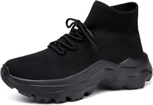 LLTMALL Women's Men's Chunky Sock Sneakers Lace up High Top Lightweight Mesh Running Shoes