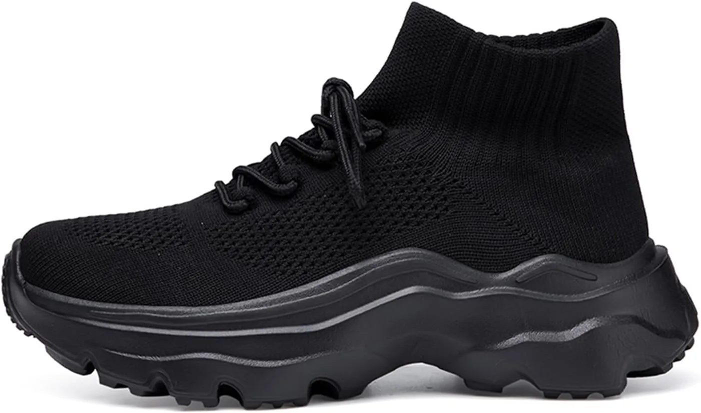 LLTMALL Women's Men's Chunky Sock Sneakers Lace up High Top Lightweight Mesh Running Shoes