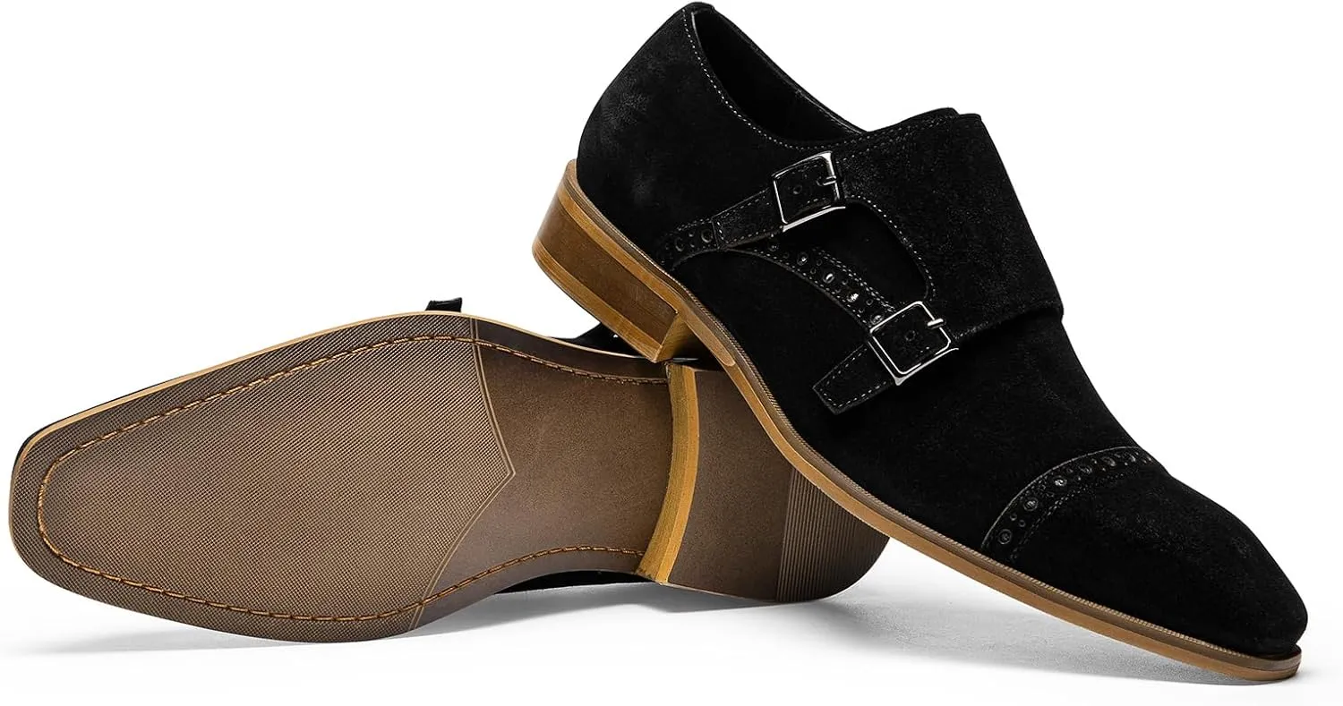 Loafers for Men - Genuine Leather Monk Strap Dress Shoes |Double Buckle Formal Shoes for Business