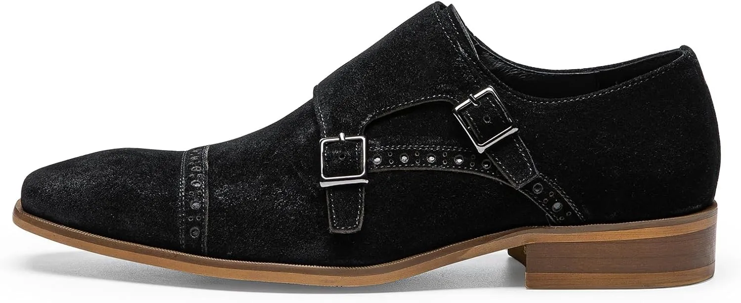 Loafers for Men - Genuine Leather Monk Strap Dress Shoes |Double Buckle Formal Shoes for Business