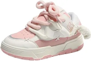 Low-Top Women's Cute Chunky Lace-Up Sneakers - Thick Sole Casual Athletic Shoes, All-Season Design