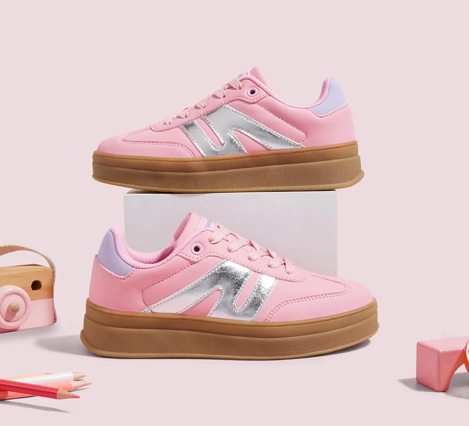 LUCKY STEP Boys Girls Platform Sneakers Fashion Casual Non Slip Walking Shoes Classic Retro Tennis Sneaker for Big Kids