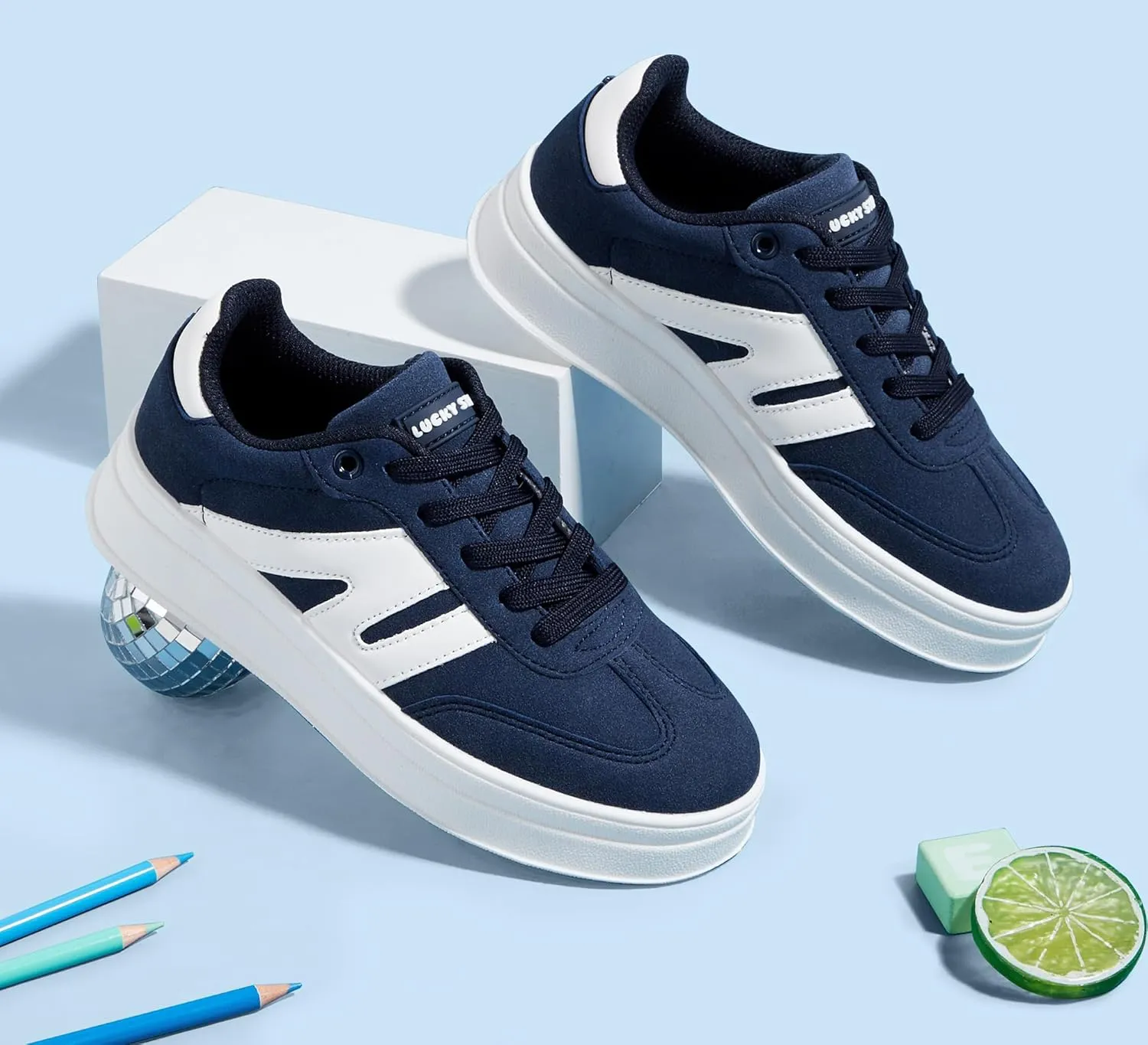 LUCKY STEP Boys Girls Platform Sneakers Fashion Casual Non Slip Walking Shoes Classic Retro Tennis Sneaker for Big Kids