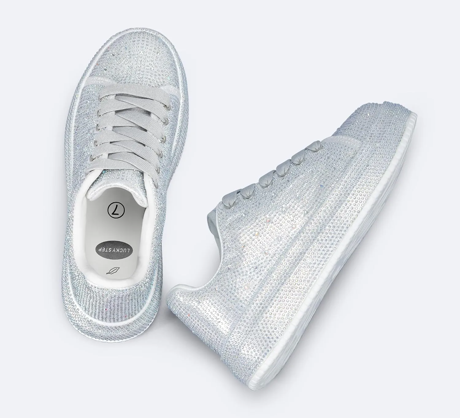 LUCKY STEP Rhinestone Sneakers for Women Platform Sparkly Glitter Bling Tennis Shoes Fashion Bedazzled Wedding Bridal Party Walking Sneakers