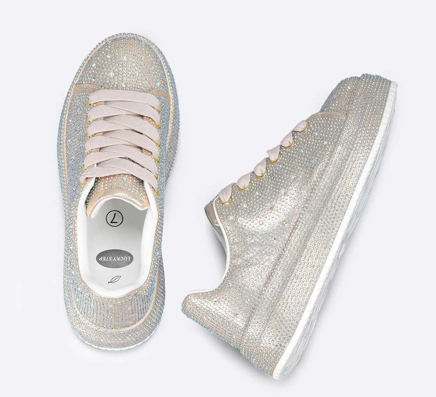 LUCKY STEP Rhinestone Sneakers for Women Platform Sparkly Glitter Bling Tennis Shoes Fashion Bedazzled Wedding Bridal Party Walking Sneakers
