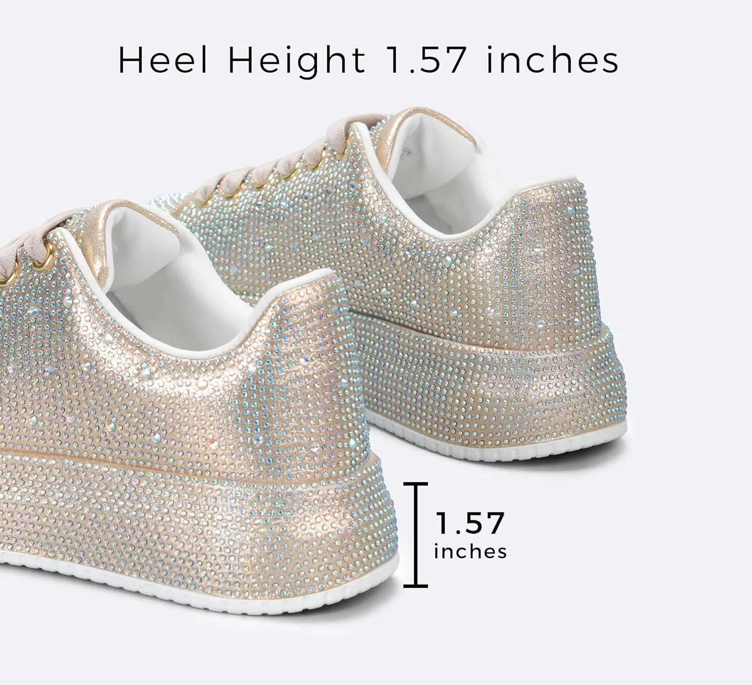 LUCKY STEP Rhinestone Sneakers for Women Platform Sparkly Glitter Bling Tennis Shoes Fashion Bedazzled Wedding Bridal Party Walking Sneakers