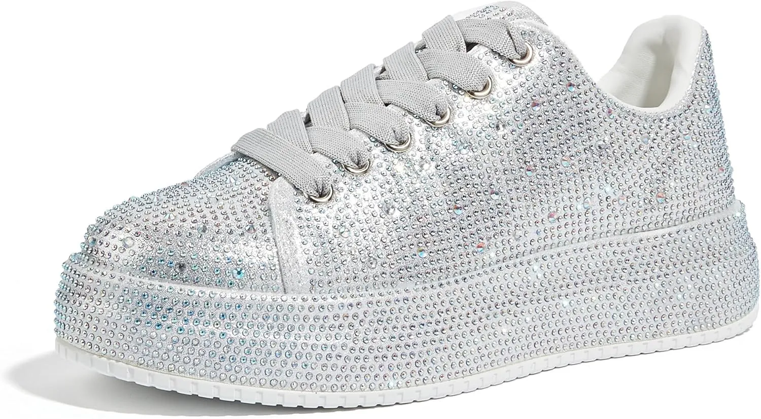 LUCKY STEP Rhinestone Sneakers for Women Platform Sparkly Glitter Bling Tennis Shoes Fashion Bedazzled Wedding Bridal Party Walking Sneakers
