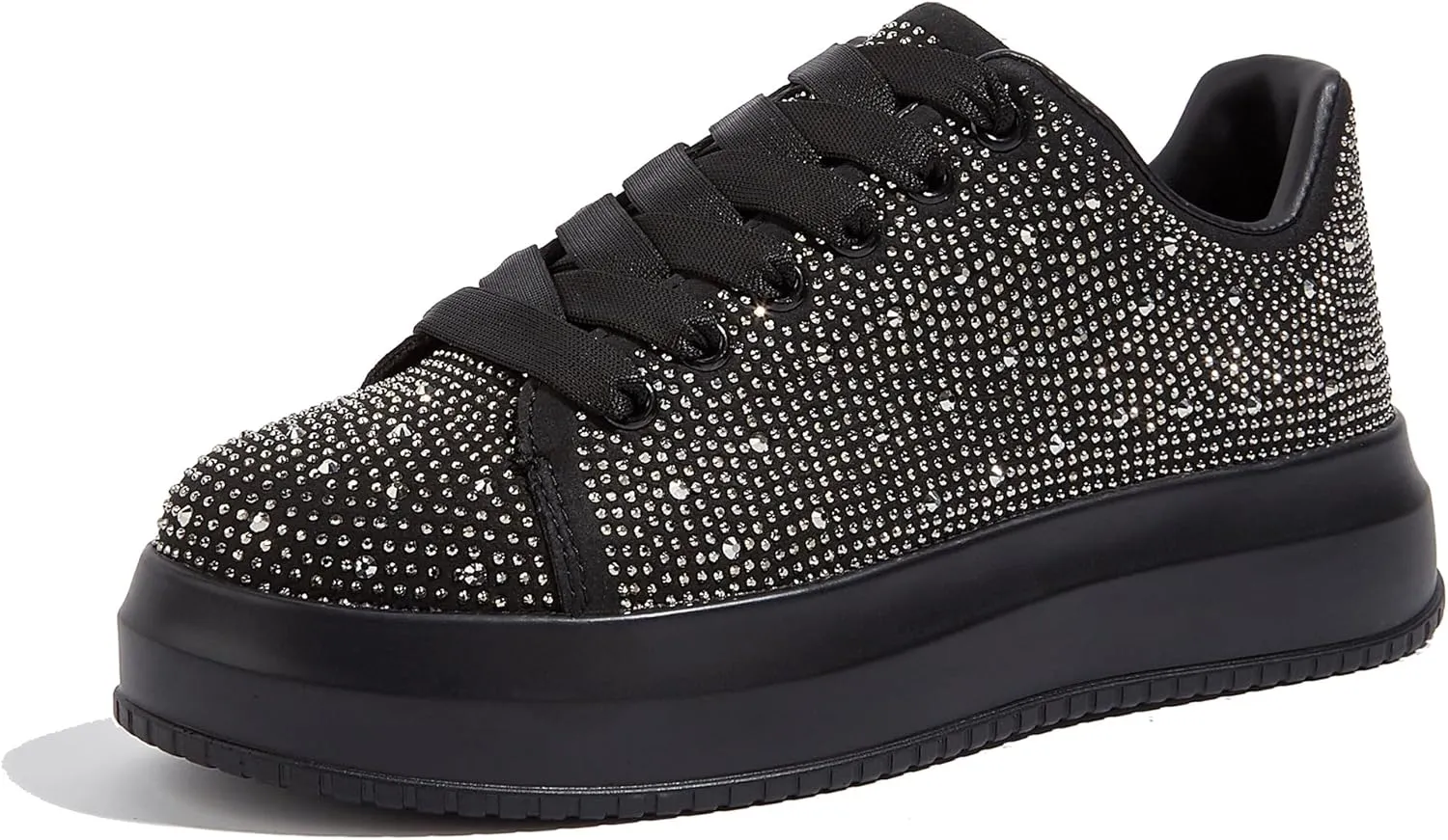 LUCKY STEP Rhinestone Sneakers for Women Platform Sparkly Glitter Bling Tennis Shoes Fashion Bedazzled Wedding Bridal Party Walking Sneakers