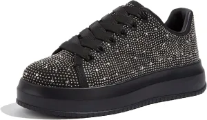 LUCKY STEP Rhinestone Sneakers for Women Platform Sparkly Glitter Bling Tennis Shoes Fashion Bedazzled Wedding Bridal Party Walking Sneakers