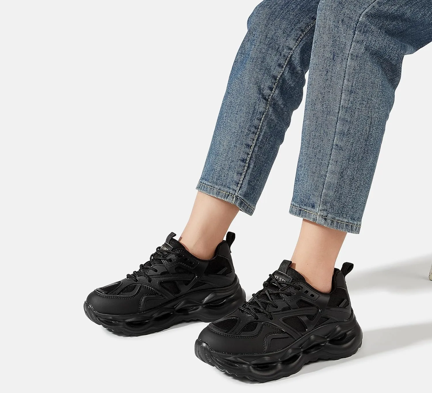 LUCKY STEP Women 's Chunky Sneakers 90s Fashion Thick Dad Rave Sparkly Bling Rhinestone Platform Casual Running Walking Shoes