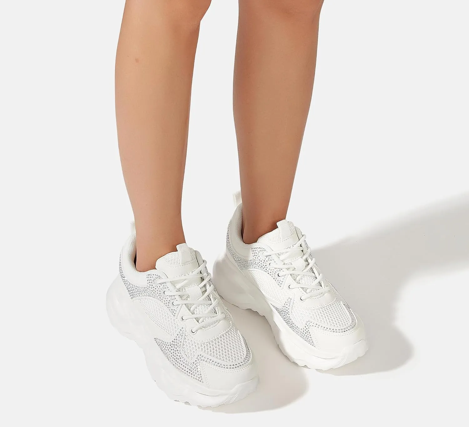 LUCKY STEP Women 's Chunky Sneakers 90s Fashion Thick Dad Rave Sparkly Bling Rhinestone Platform Casual Running Walking Shoes
