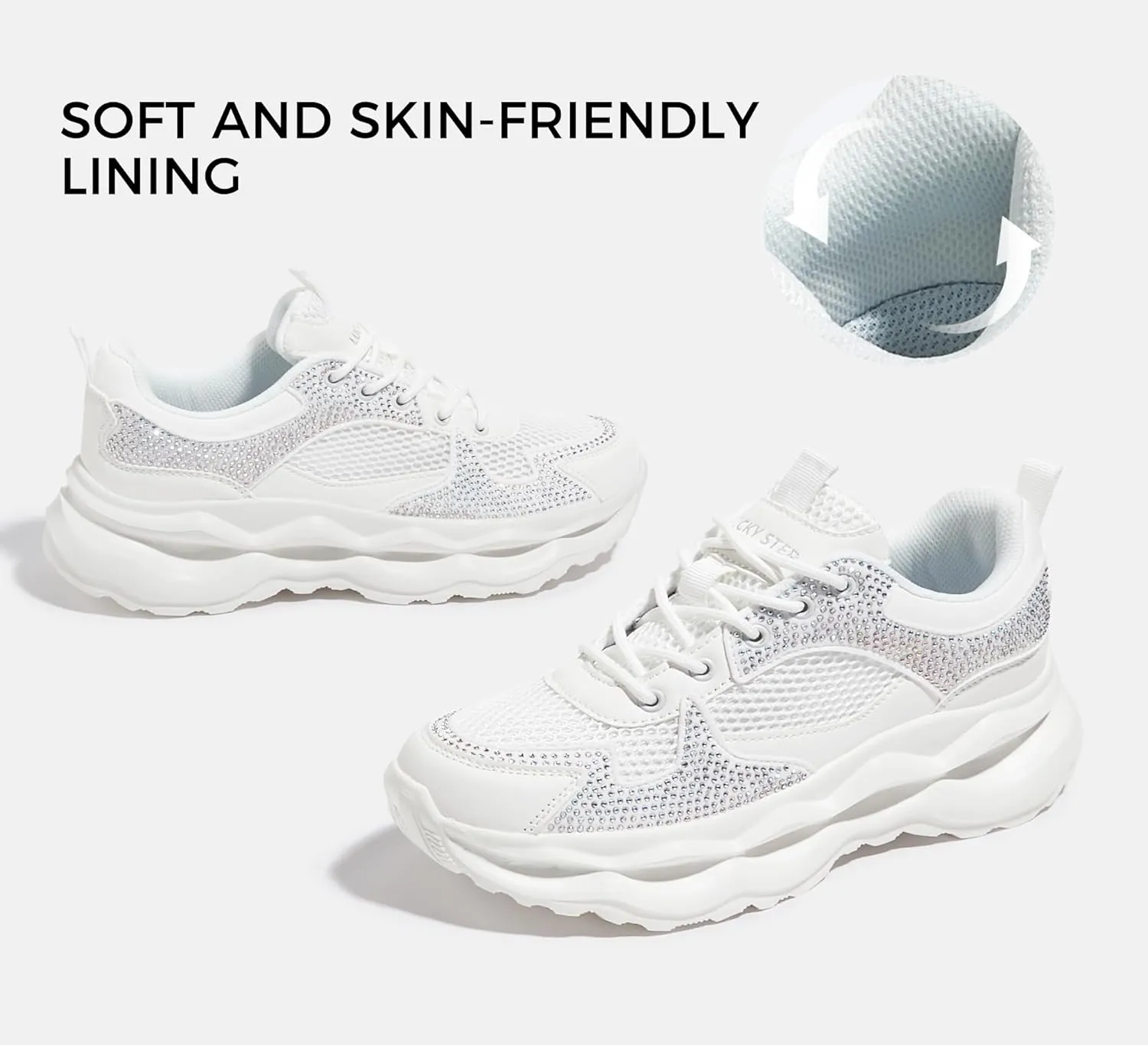 LUCKY STEP Women 's Chunky Sneakers 90s Fashion Thick Dad Rave Sparkly Bling Rhinestone Platform Casual Running Walking Shoes