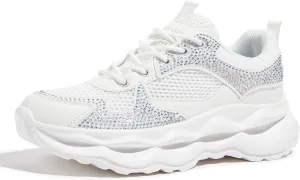 LUCKY STEP Women 's Chunky Sneakers 90s Fashion Thick Dad Rave Sparkly Bling Rhinestone Platform Casual Running Walking Shoes