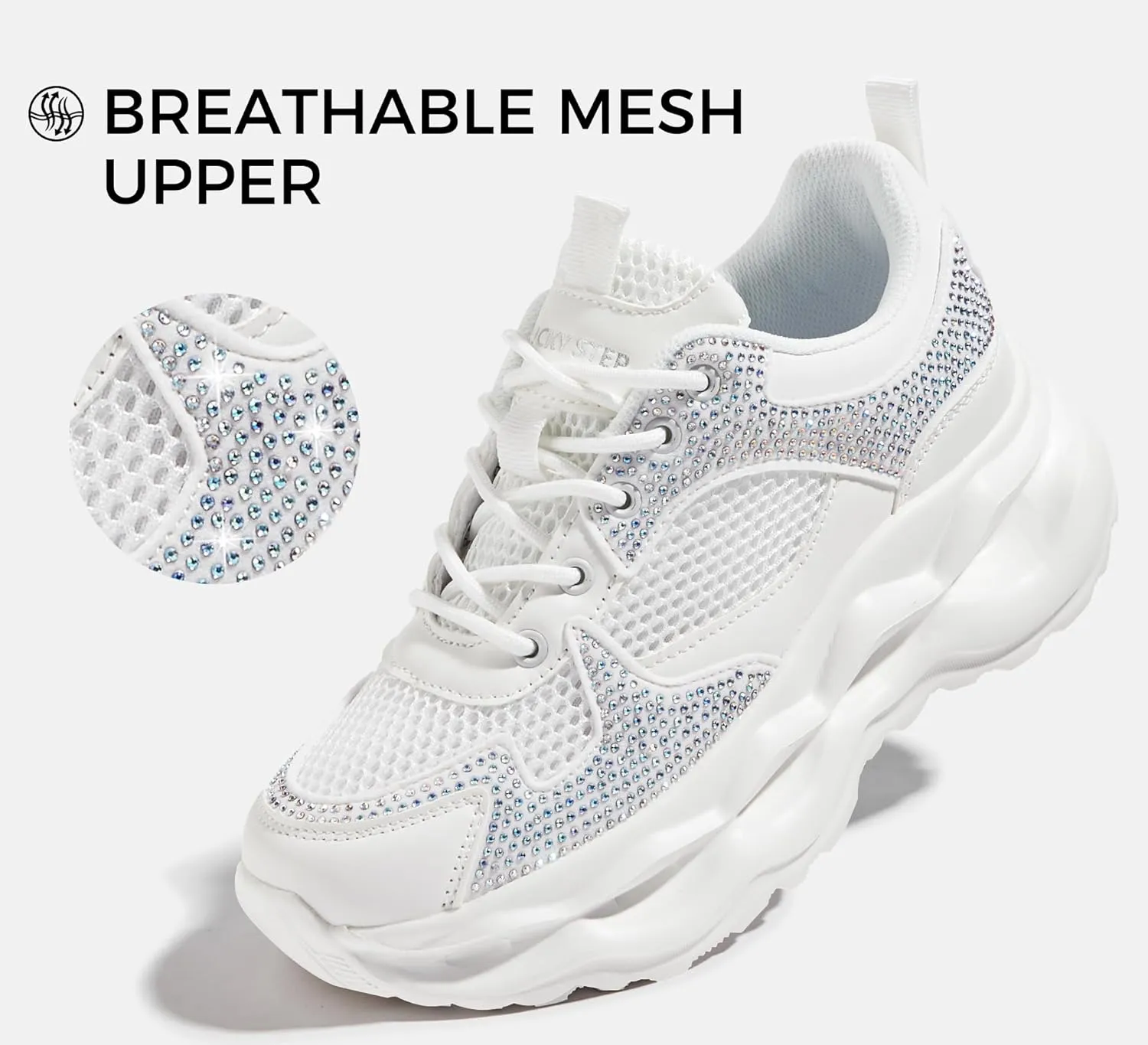 LUCKY STEP Women 's Chunky Sneakers 90s Fashion Thick Dad Rave Sparkly Bling Rhinestone Platform Casual Running Walking Shoes