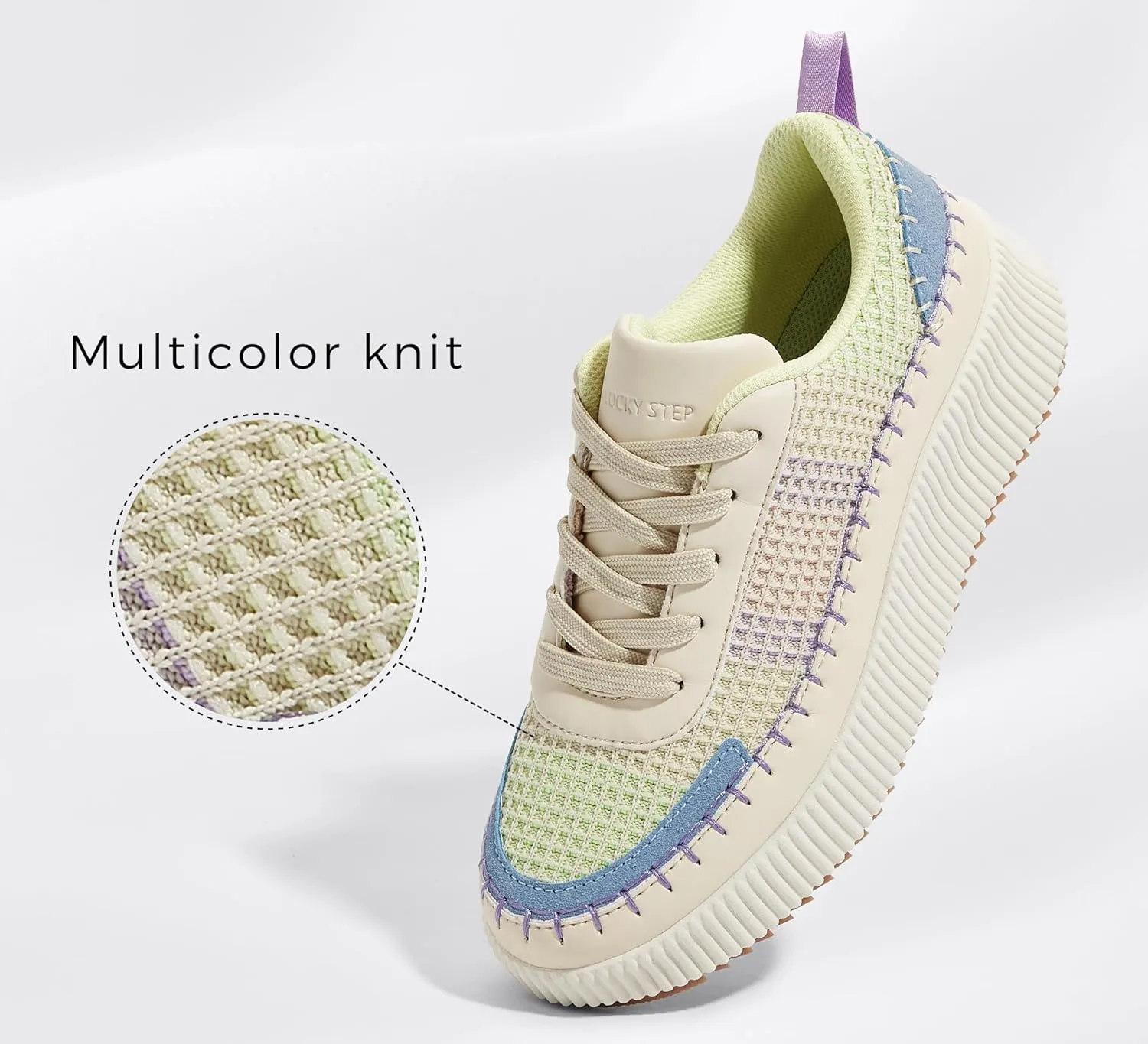 LUCKY STEP Women's Platform Sneakers Rhinestone Fashion Chunky Casual Sparkly Retro Braided Walking Shoes