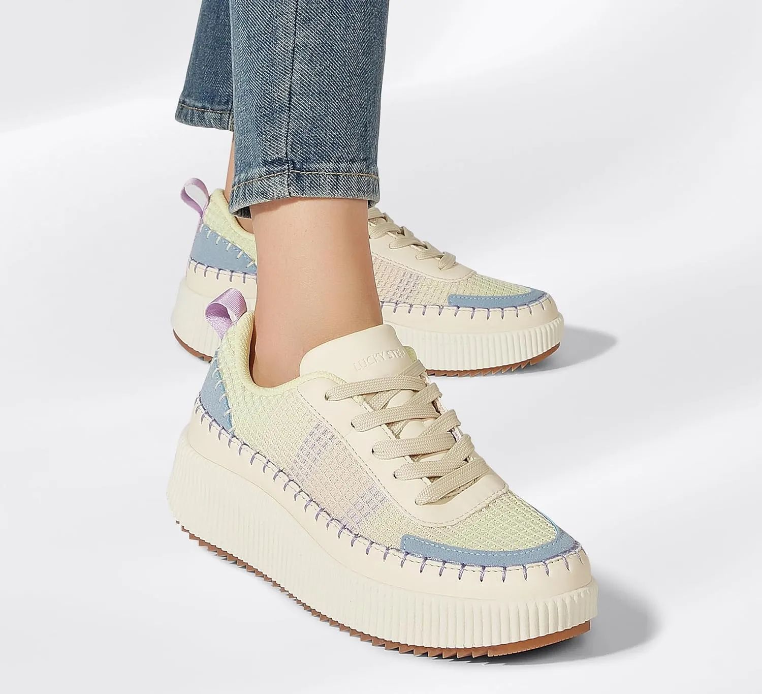 LUCKY STEP Women's Platform Sneakers Rhinestone Fashion Chunky Casual Sparkly Retro Braided Walking Shoes