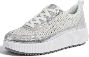 LUCKY STEP Women's Platform Sneakers Rhinestone Fashion Chunky Casual Sparkly Retro Braided Walking Shoes