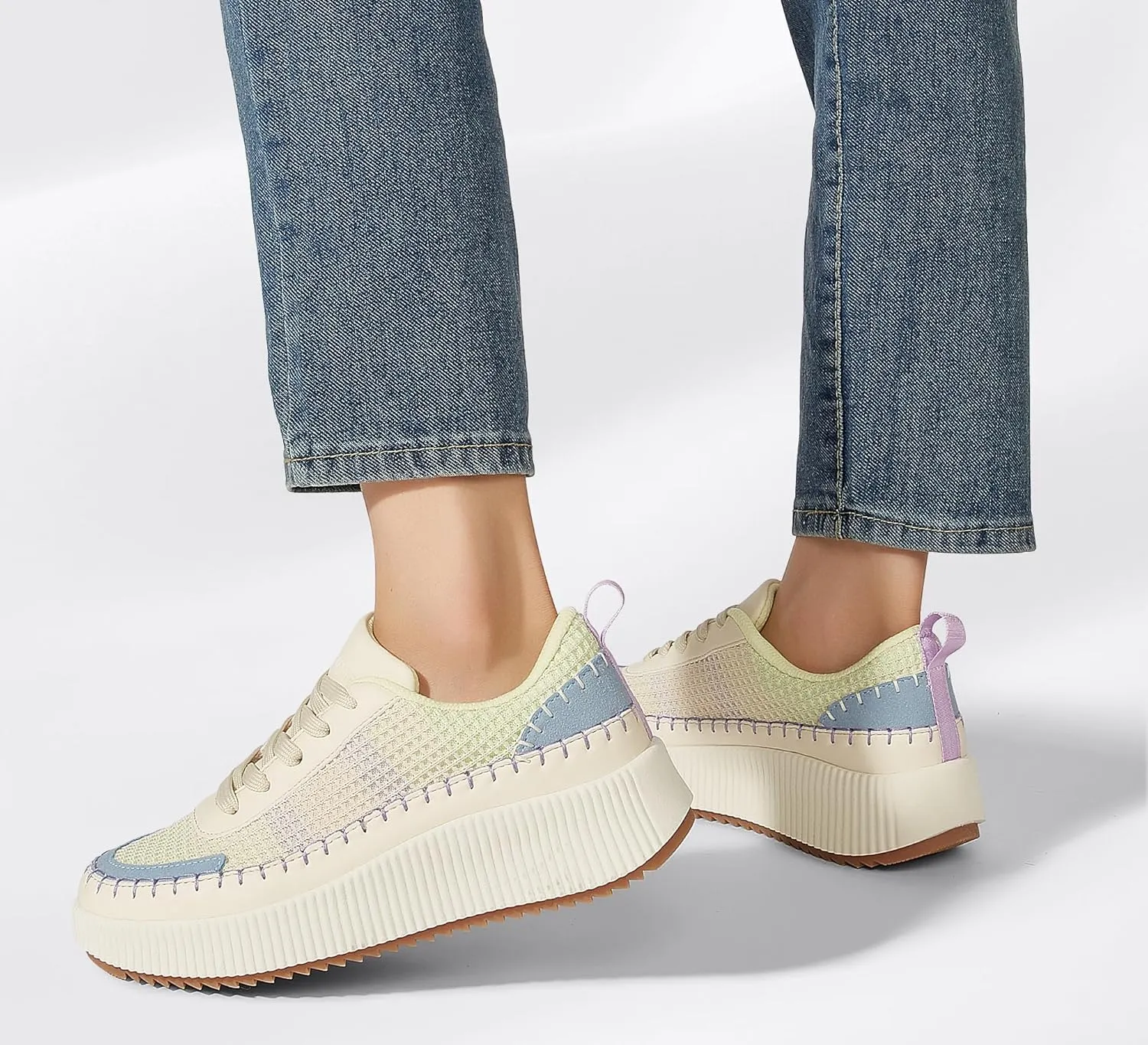 LUCKY STEP Women's Platform Sneakers Rhinestone Fashion Chunky Casual Sparkly Retro Braided Walking Shoes