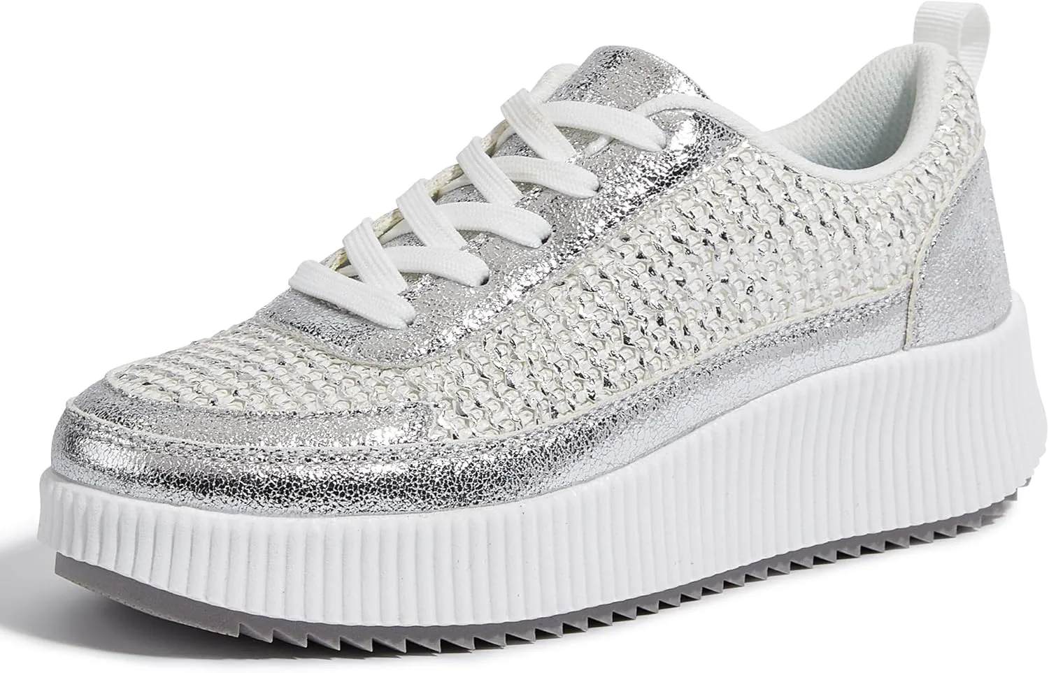 LUCKY STEP Women's Platform Sneakers Rhinestone Fashion Chunky Casual Sparkly Retro Braided Walking Shoes