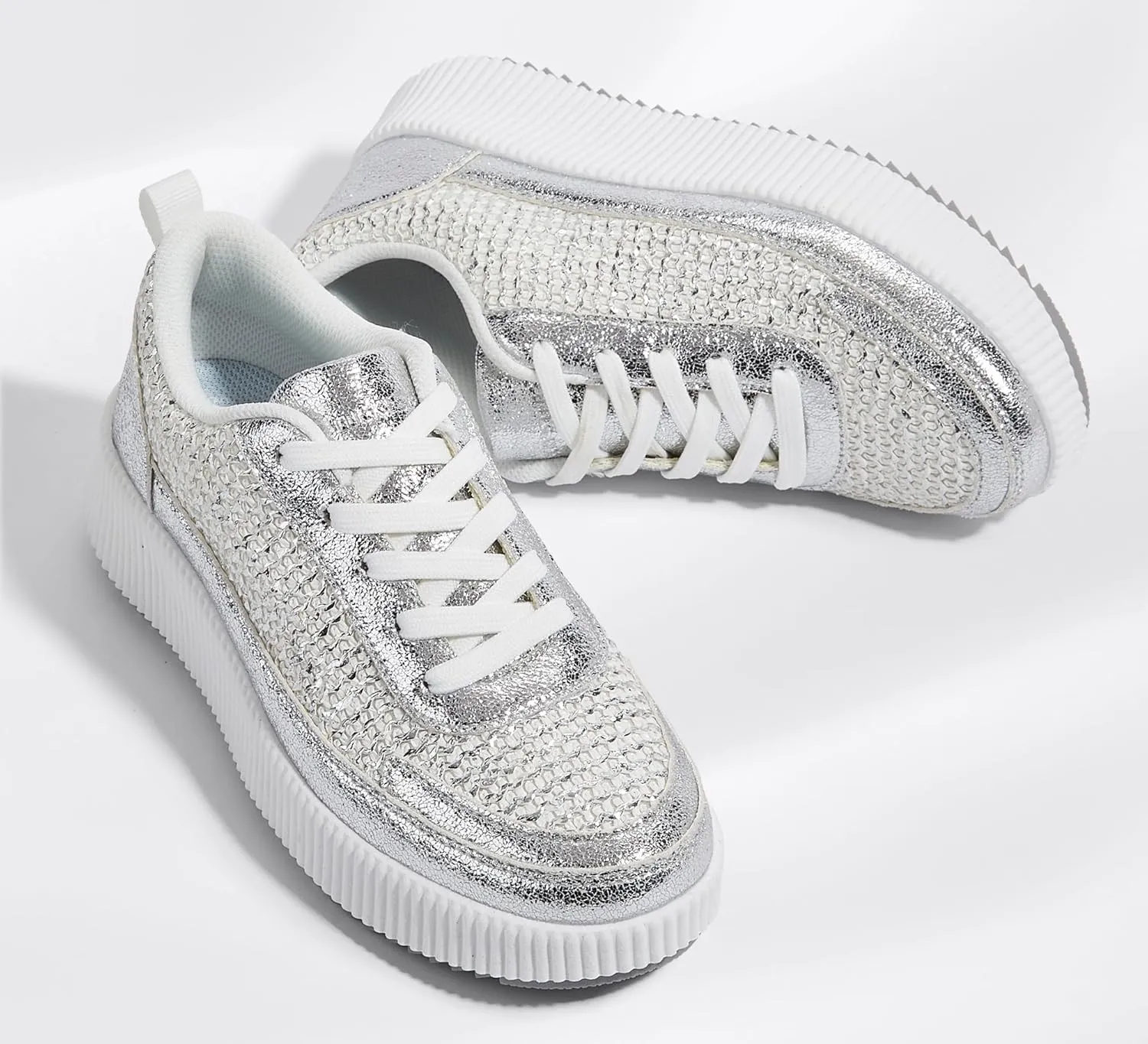 LUCKY STEP Women's Platform Sneakers Rhinestone Fashion Chunky Casual Sparkly Retro Braided Walking Shoes