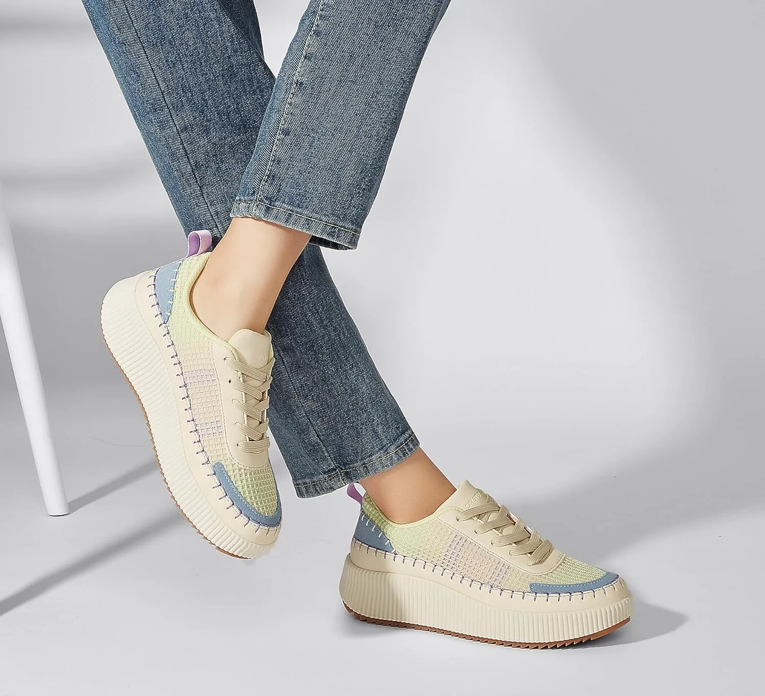 LUCKY STEP Women's Platform Sneakers Rhinestone Fashion Chunky Casual Sparkly Retro Braided Walking Shoes
