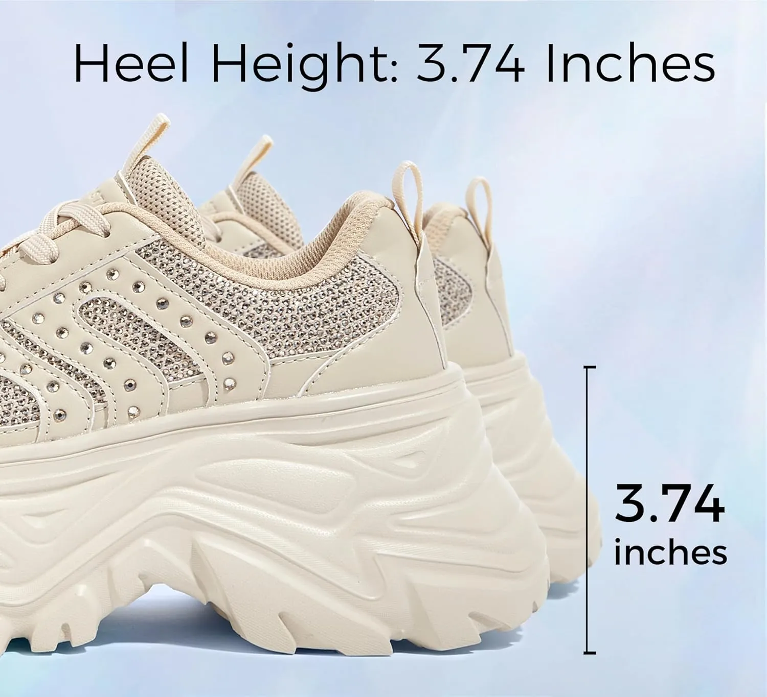 LUCKY STEP Women's Rhinestone Chunky Sneakers Breathable Lace-Up Platform Walking Sneakers Fashion Casual Dad Shoes