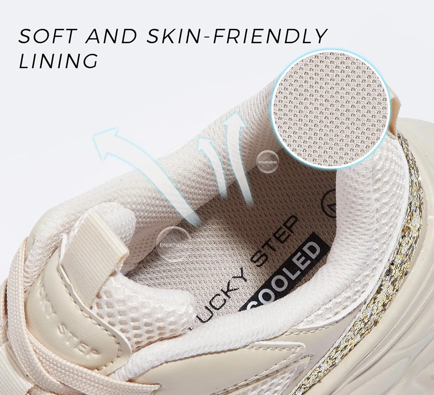LUCKY STEP Women's Rhinestone Chunky Sneakers Breathable Lace-Up Platform Walking Sneakers Fashion Casual Dad Shoes