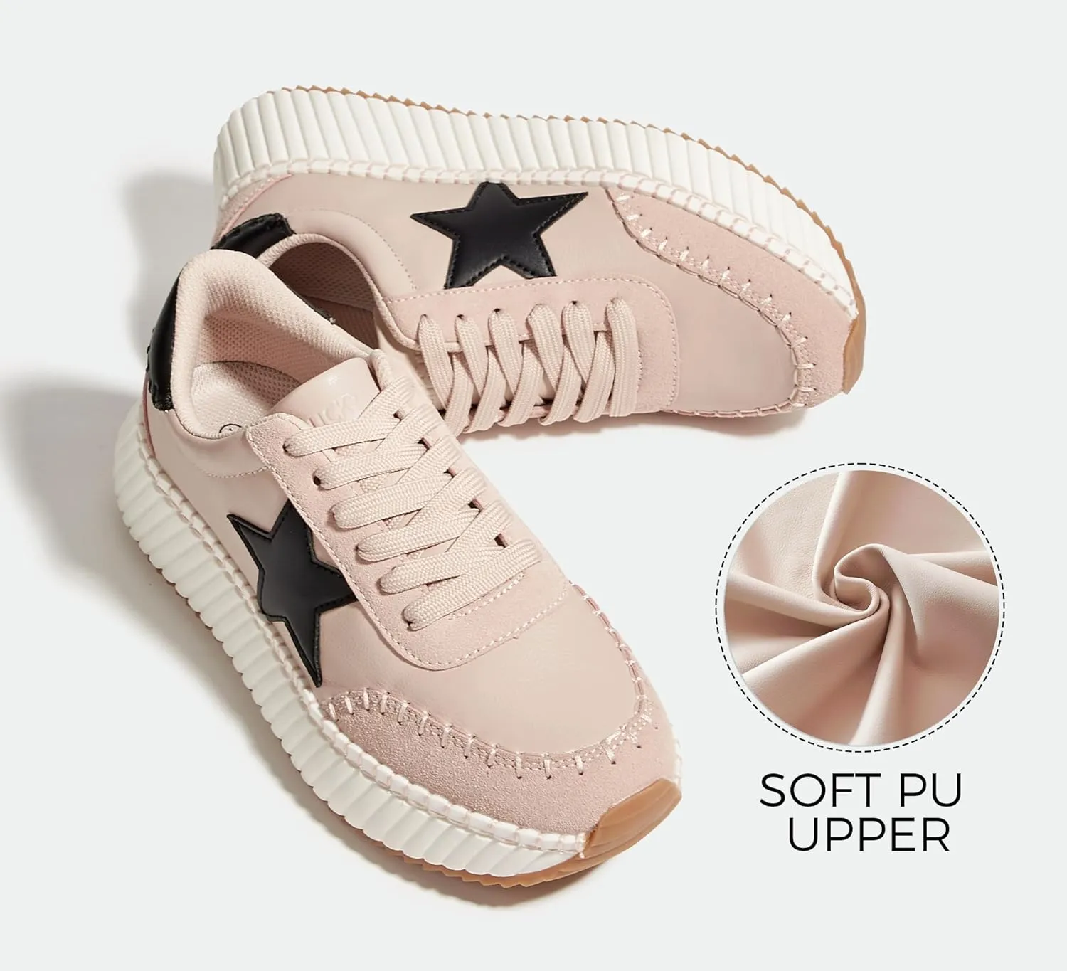 LUCKY STEP Women's Star Platform Sneakers Fashion Chunky Retro Trendy Casual Tennis Running Trainning Walking Shoes