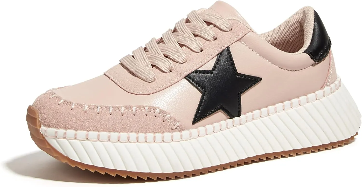 LUCKY STEP Women's Star Platform Sneakers Fashion Chunky Retro Trendy Casual Tennis Running Trainning Walking Shoes