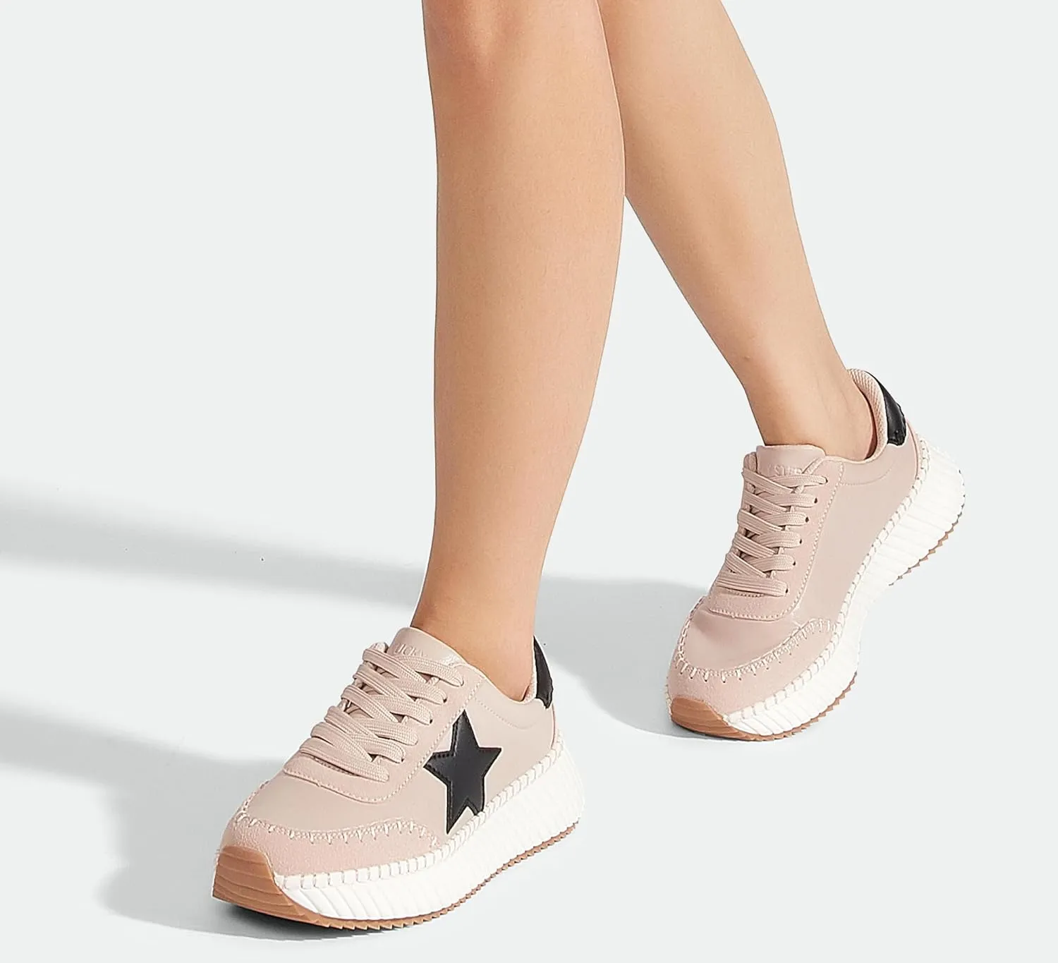 LUCKY STEP Women's Star Platform Sneakers Fashion Chunky Retro Trendy Casual Tennis Running Trainning Walking Shoes