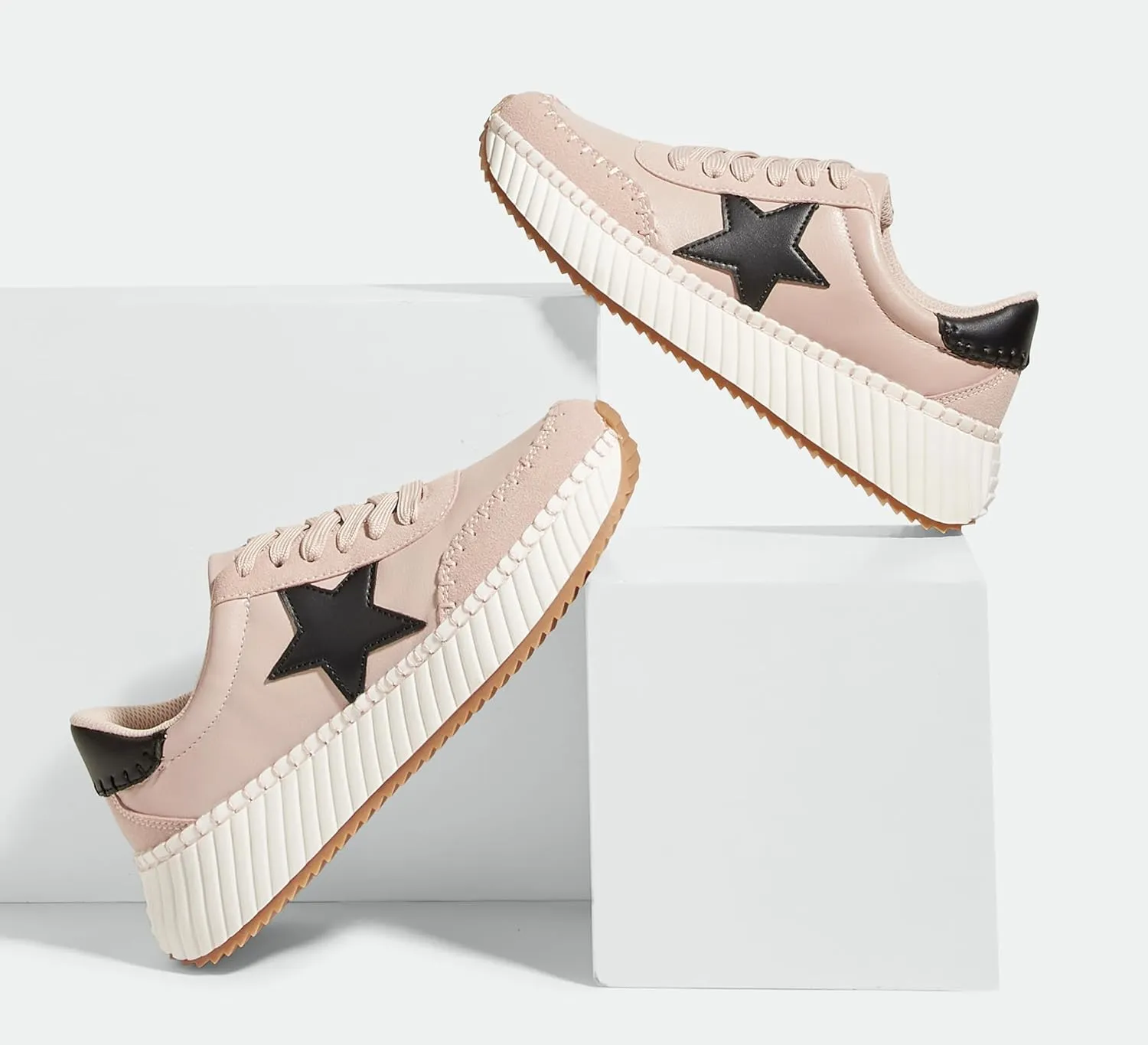 LUCKY STEP Women's Star Platform Sneakers Fashion Chunky Retro Trendy Casual Tennis Running Trainning Walking Shoes