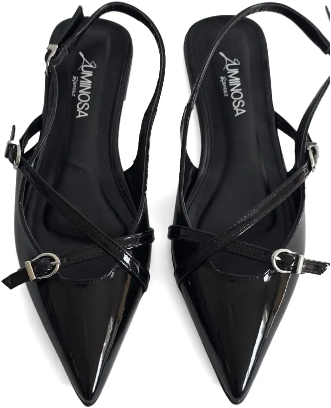 LUMINOSA Women’s Chic Slingback Flats with Buckle Detail