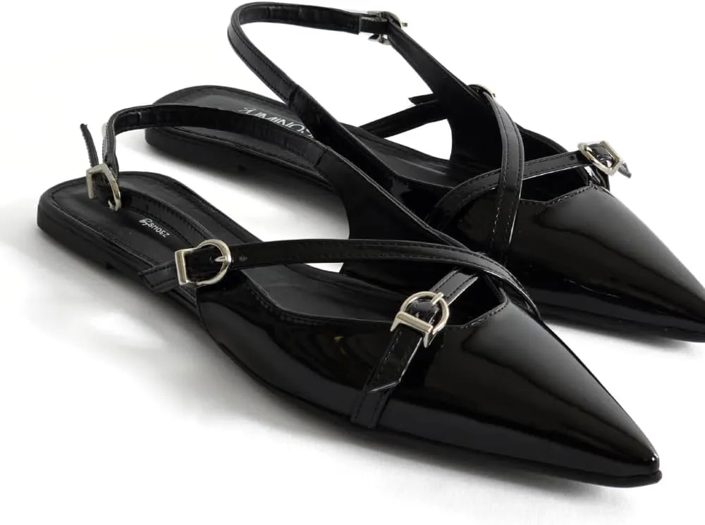 LUMINOSA Women’s Chic Slingback Flats with Buckle Detail