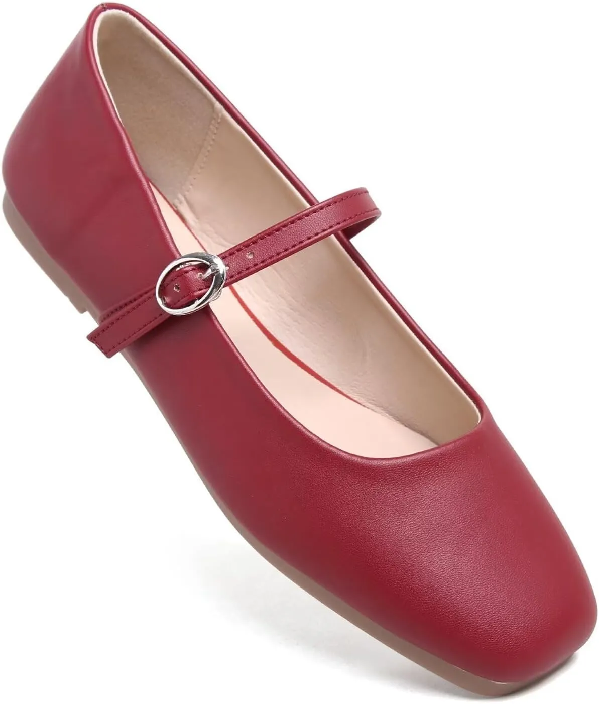 LUXINYU Leather Mary Jane Shoes for Women Dressy Square Toe Ankle Strap Ballet Shoes Comfortable Flats