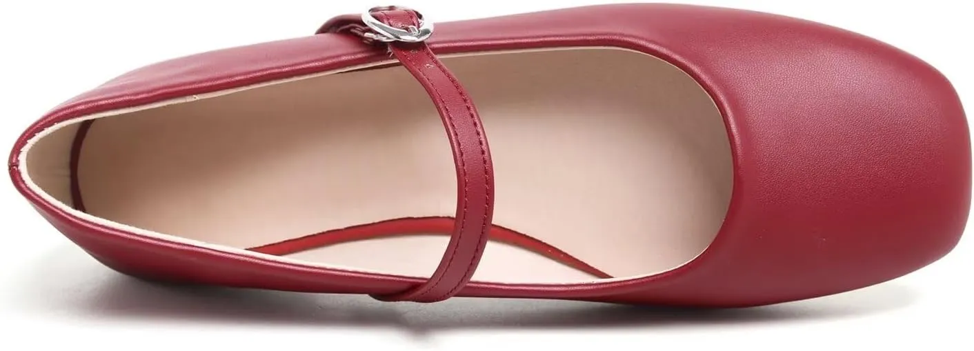 LUXINYU Leather Mary Jane Shoes for Women Dressy Square Toe Ankle Strap Ballet Shoes Comfortable Flats