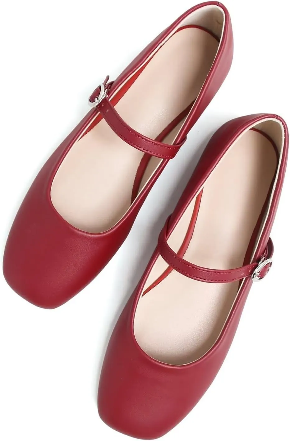 LUXINYU Leather Mary Jane Shoes for Women Dressy Square Toe Ankle Strap Ballet Shoes Comfortable Flats