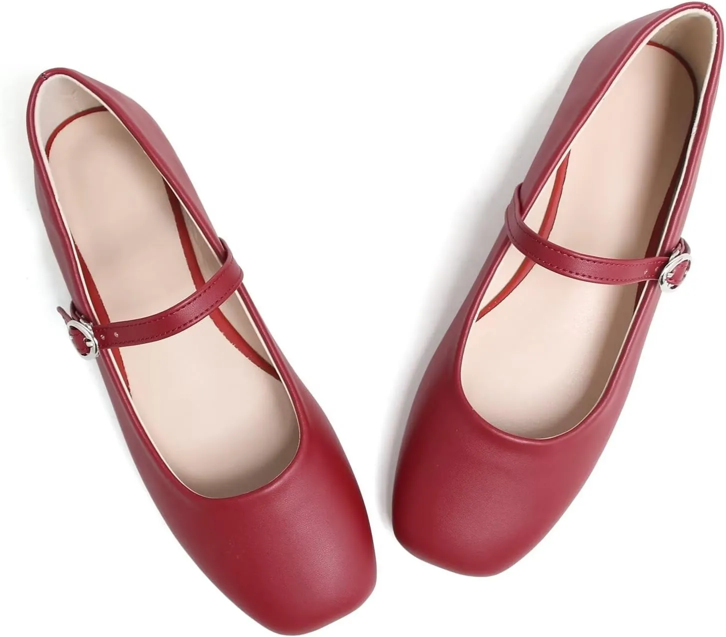 LUXINYU Leather Mary Jane Shoes for Women Dressy Square Toe Ankle Strap Ballet Shoes Comfortable Flats