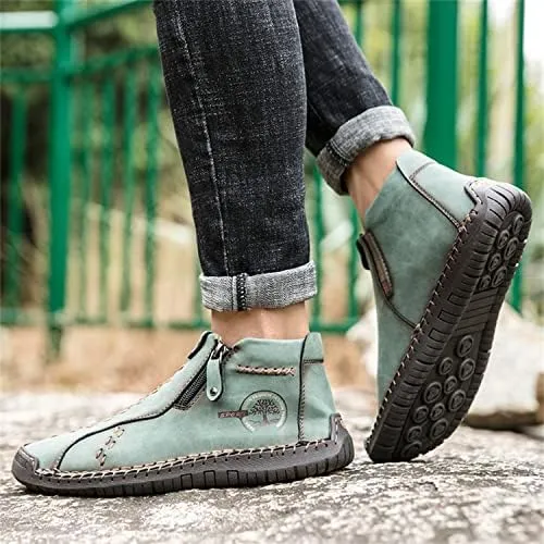 Medieval Boots Leather Renaissance Outdoor Casual Fashion Zipper Slip On Boots for Women Blue Green