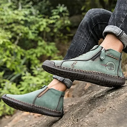 Medieval Boots Leather Renaissance Outdoor Casual Fashion Zipper Slip On Boots for Women Blue Green
