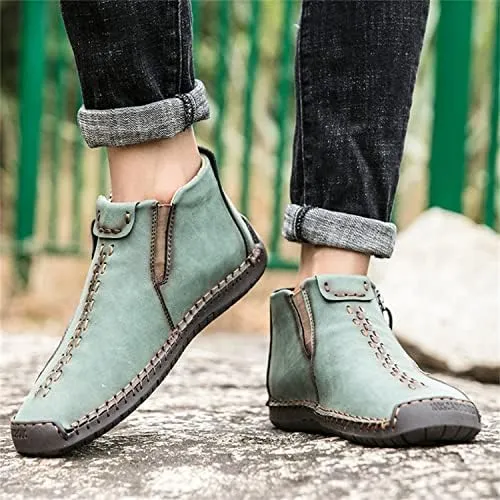 Medieval Boots Leather Renaissance Outdoor Casual Fashion Zipper Slip On Boots for Women Blue Green