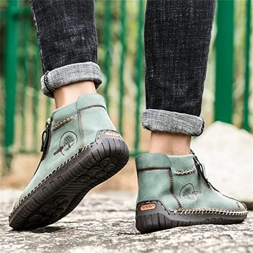 Medieval Boots Leather Renaissance Outdoor Casual Fashion Zipper Slip On Boots for Women Blue Green